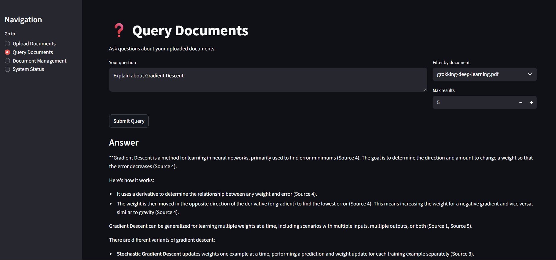 PDF RAG Query screenshot